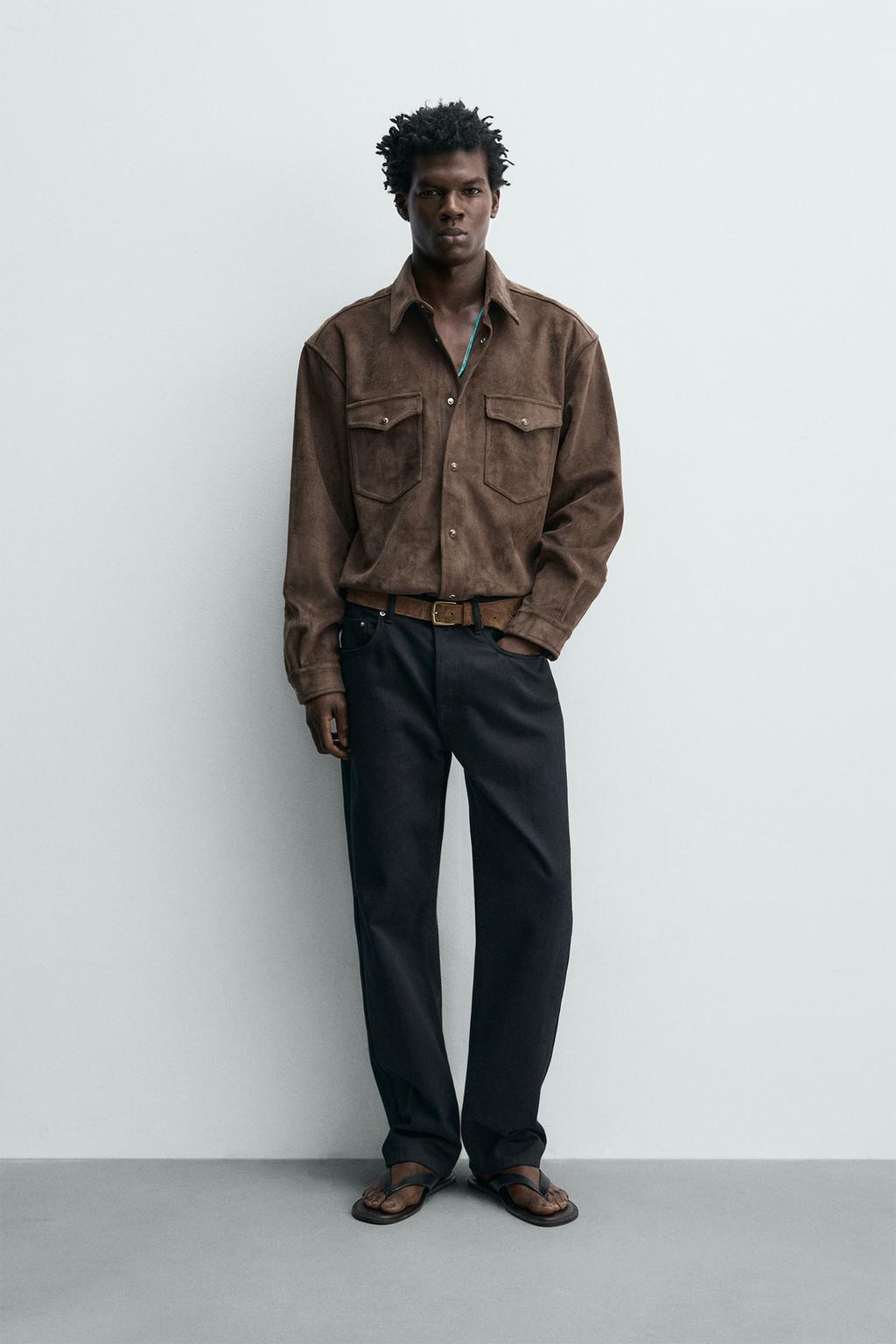 КУРТКА-РУБАШКА КЛАССИЧЕСКОГО КРОЯ ИЗ ИСКУССТВЕННОЙ ЗАМШИ