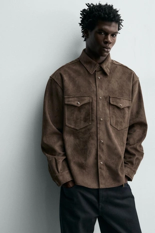 Куртка-рубашка классического кроя из искусственной замши- Заказать в России