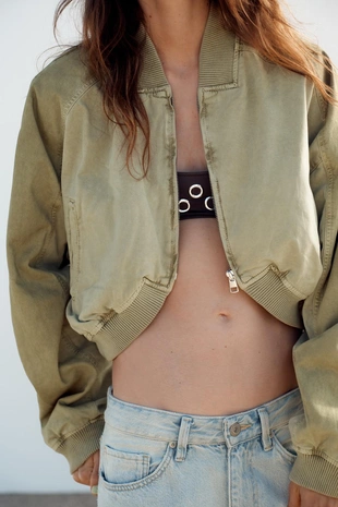 Бомбер из ткани с эффектом потертости- Заказать в России