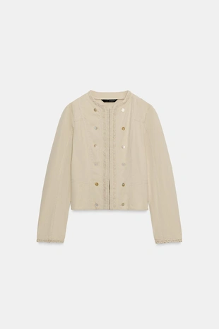 Жакет с комбинированным кружевом и пуговицами- Заказать в России