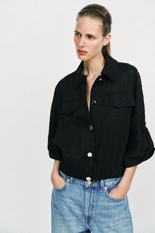 Блуза-сафари с рукавами с отворотами