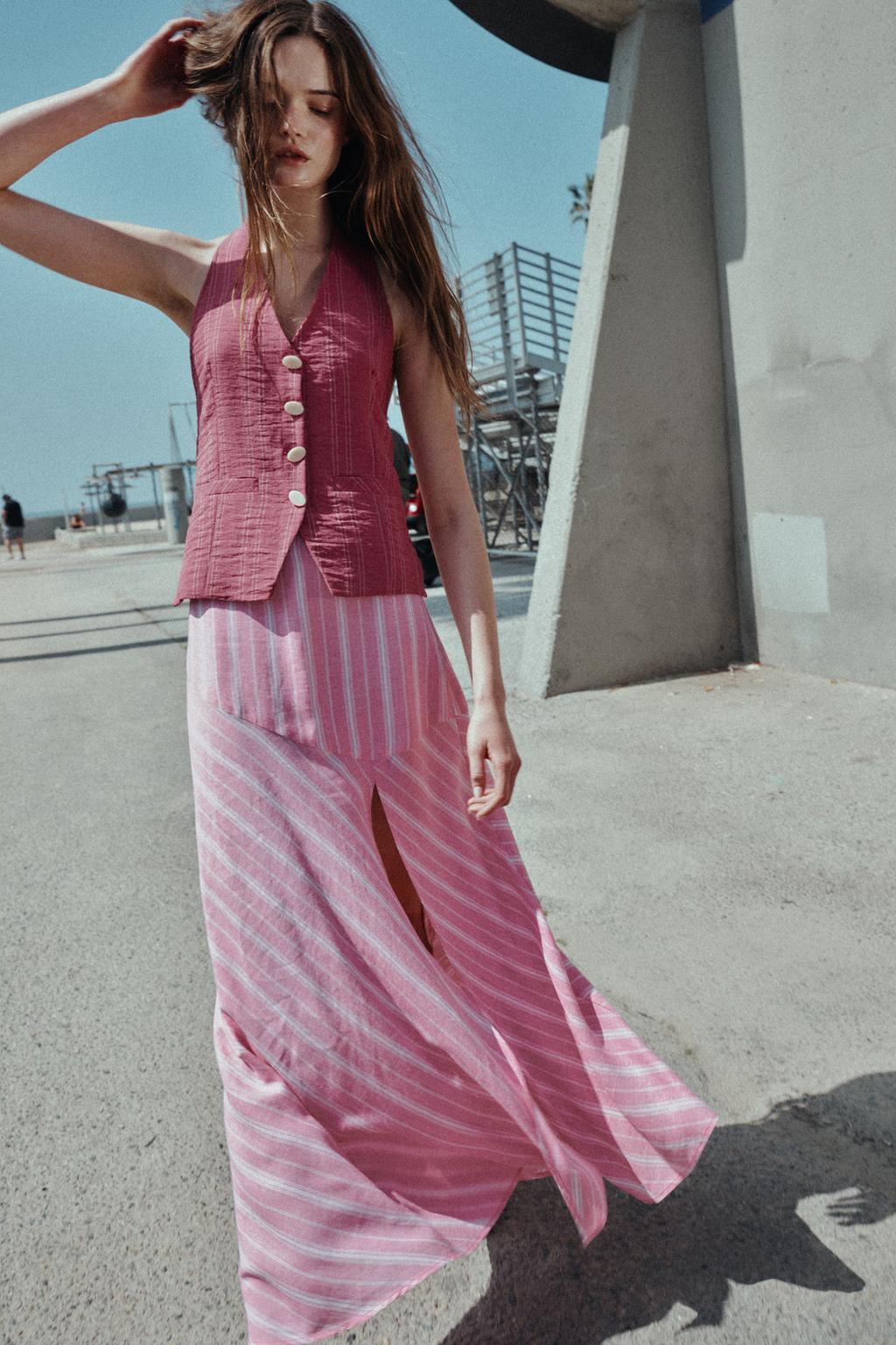 ПОЛОСАТАЯ ЮБКА МИДИ ИЗ ЛЬНА