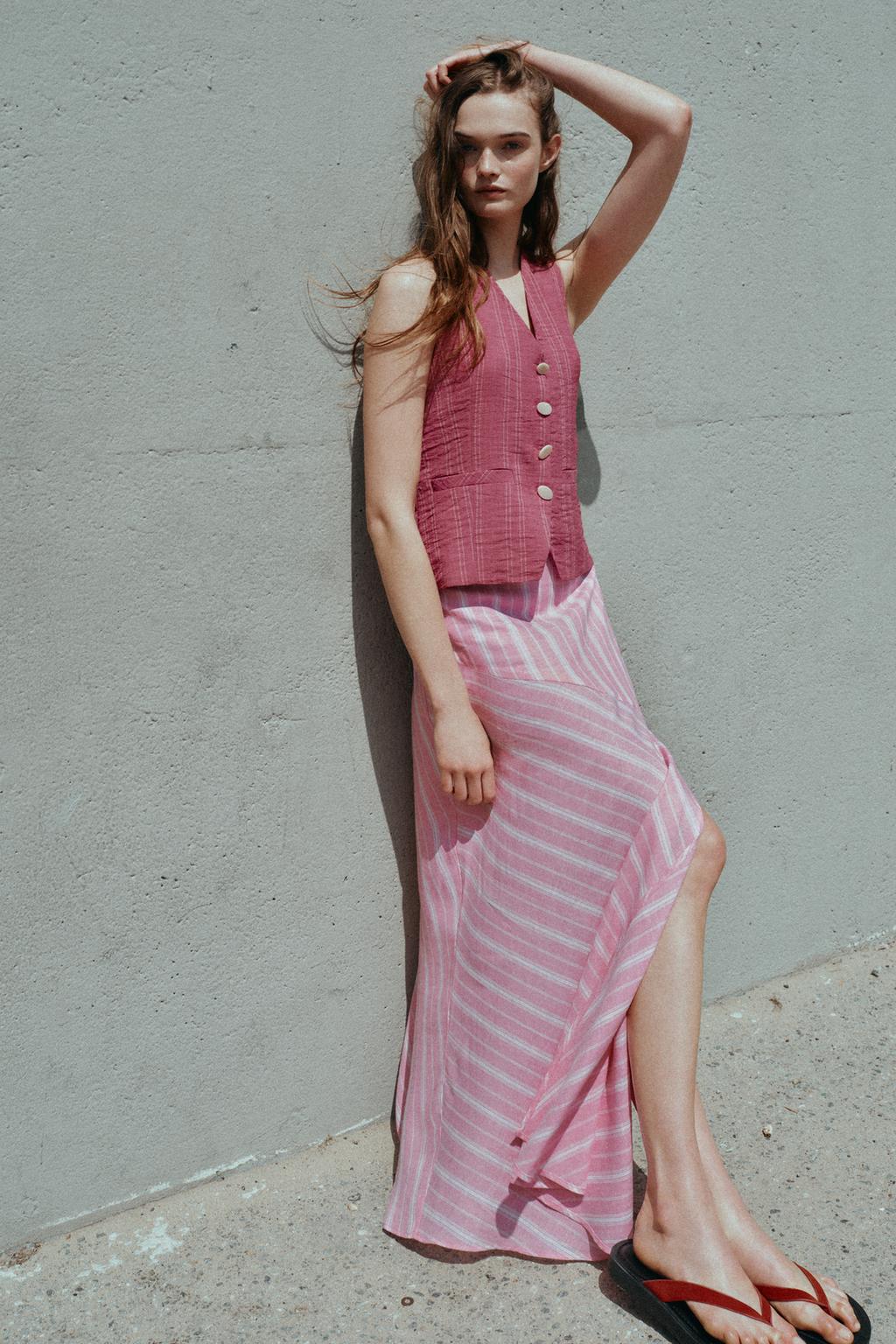 ПОЛОСАТАЯ ЮБКА МИДИ ИЗ ЛЬНА