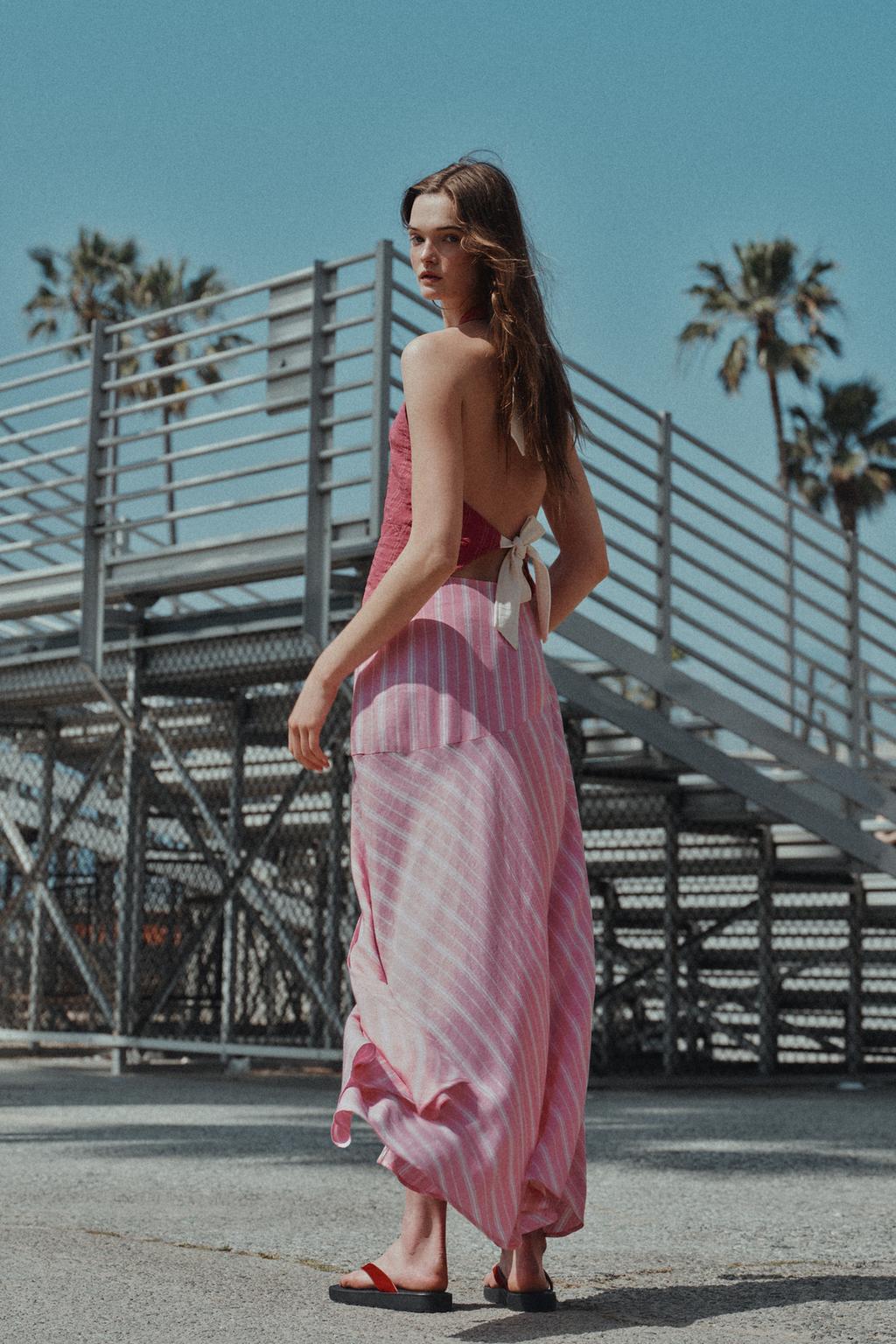 ПОЛОСАТАЯ ЮБКА МИДИ ИЗ ЛЬНА