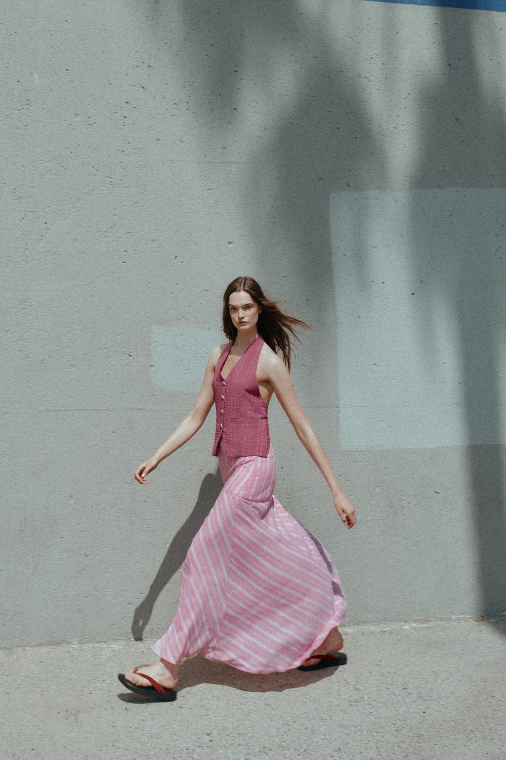 ПОЛОСАТАЯ ЮБКА МИДИ ИЗ ЛЬНА