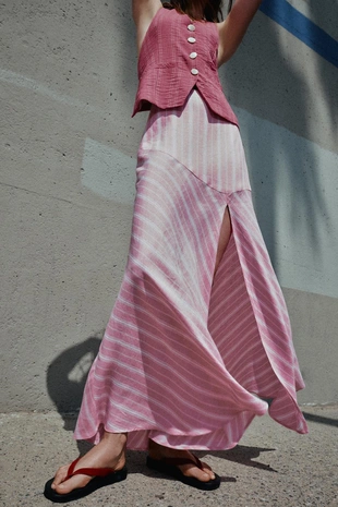 Полосатая юбка миди из льна- Заказать в России