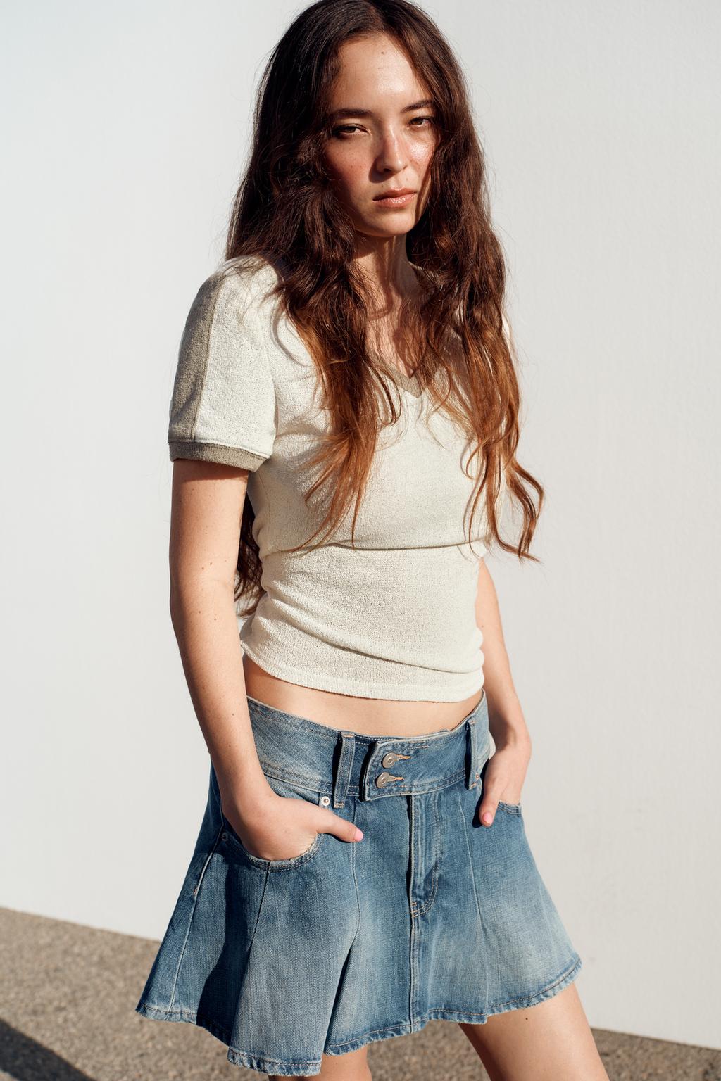 ДЖИНСОВАЯ МИНИ-ЮБКА TRF В СКЛАДКУ