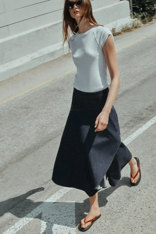 Юбка миди из денима Z1975 с воланами- Заказать в России