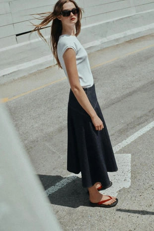 Юбка миди из денима Z1975 с воланами- Заказать в России