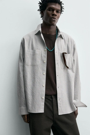 Рубашка в клетку с текстурой- Заказать в России