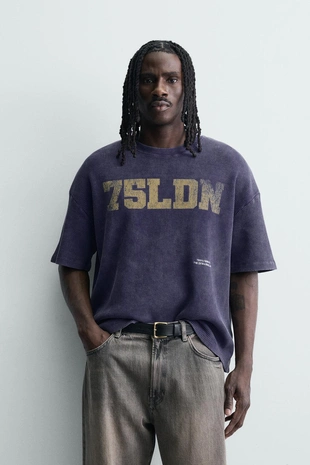 Толстовка вафельной структуры с выцветшим принтом- Заказать в России