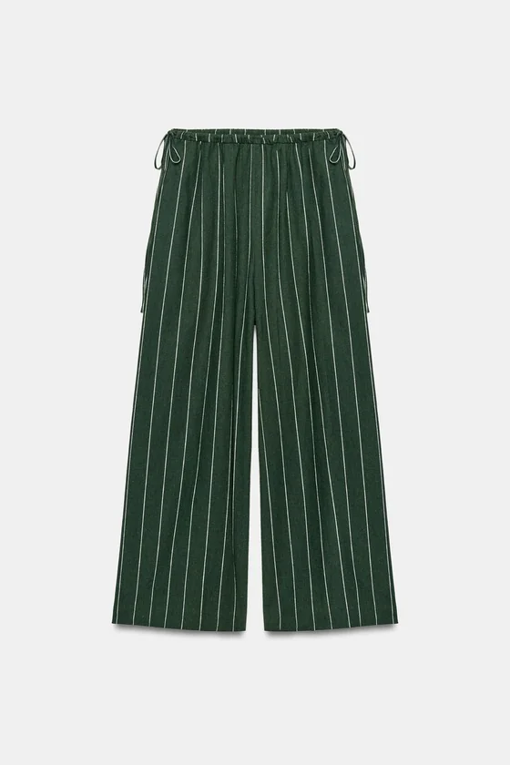 БРЮКИ В ПОЛОСКУ ИЗ СМЕСОВОГО ЛЬНА — коллекция Zara «ZW»