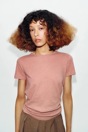 Футболка из хлопка и льна с короткими рукавами