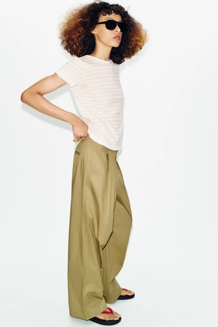 Футболка из хлопка и льна с короткими рукавами- Заказать в России