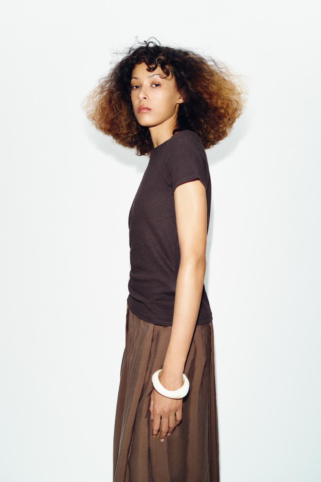 ФУТБОЛКА ИЗ ХЛОПКА И ЛЬНА С КОРОТКИМИ РУКАВАМИ