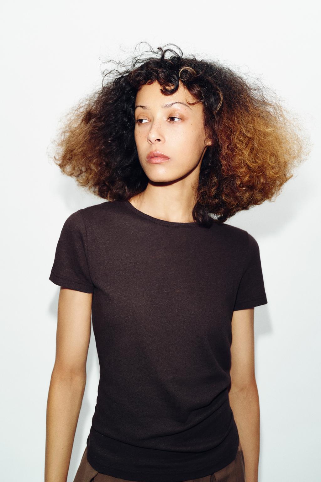 ФУТБОЛКА ИЗ ХЛОПКА И ЛЬНА С КОРОТКИМИ РУКАВАМИ