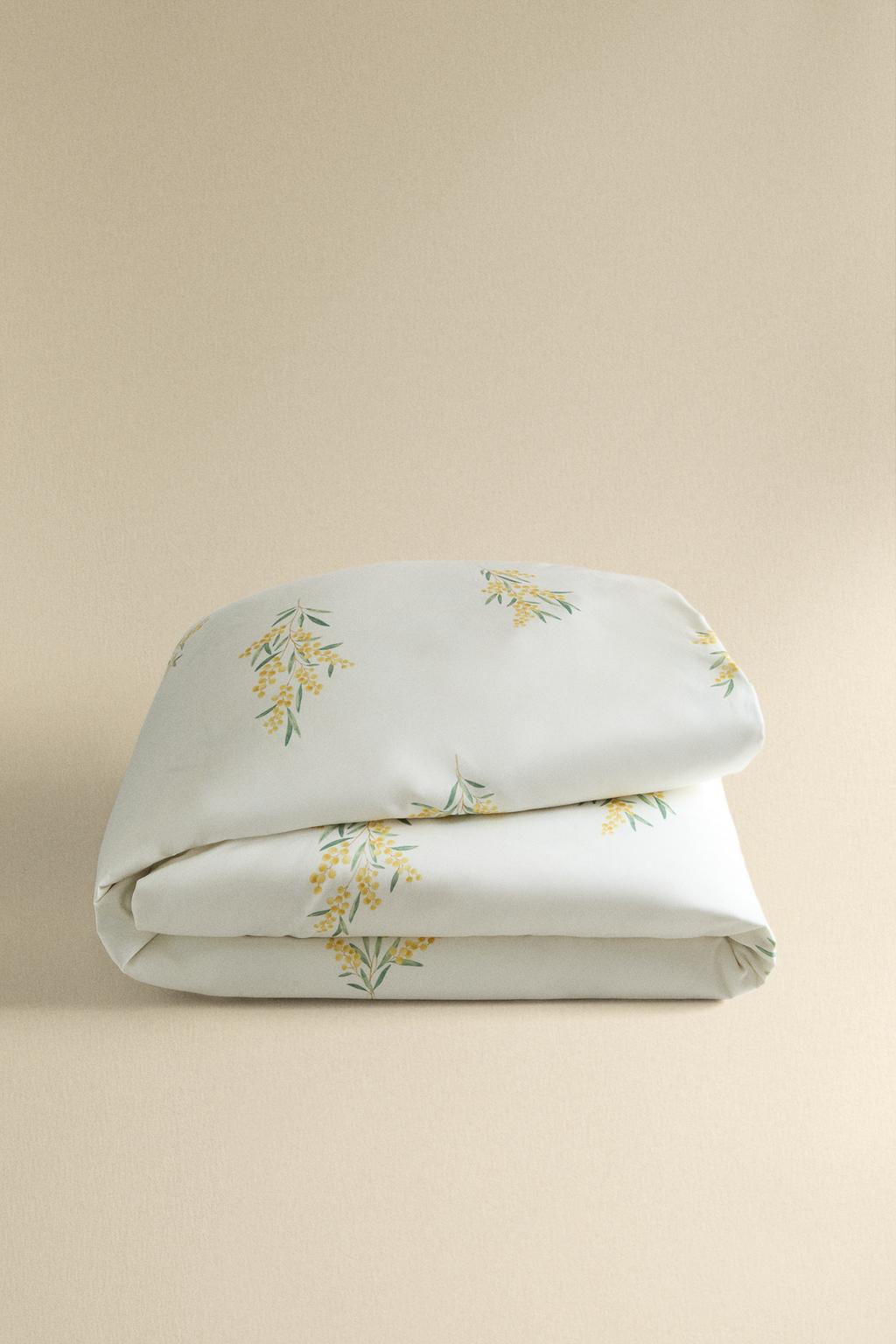 Покрывало из хлопкового сатина с цветочным принтом мимозы