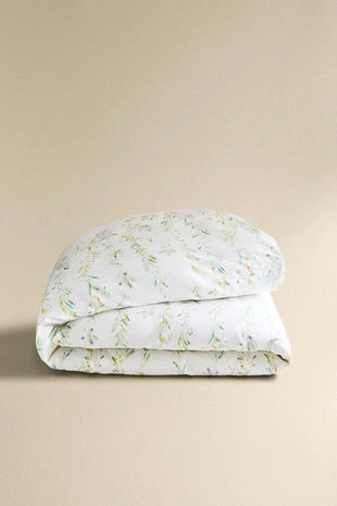 Дуве-кавер из сатина с принтом листьев и цветов- Заказать в России