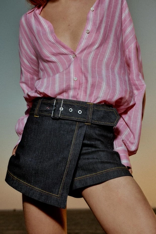 Юбка-шорты Z1975 с запахом и ремнем- Заказать в России