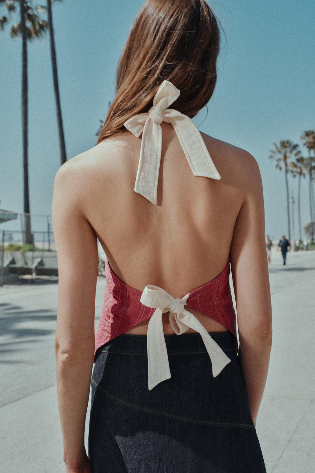 ЖИЛЕТ ХАЛТЕР В ПОЛОСКУ С ЗАВЯЗКАМИ