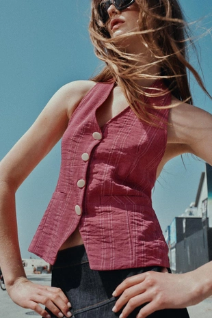 Жилет халтер в полоску с завязками- Заказать в России
