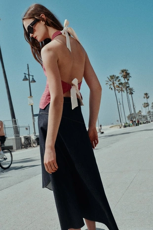 Жилет халтер в полоску с завязками- Заказать в России