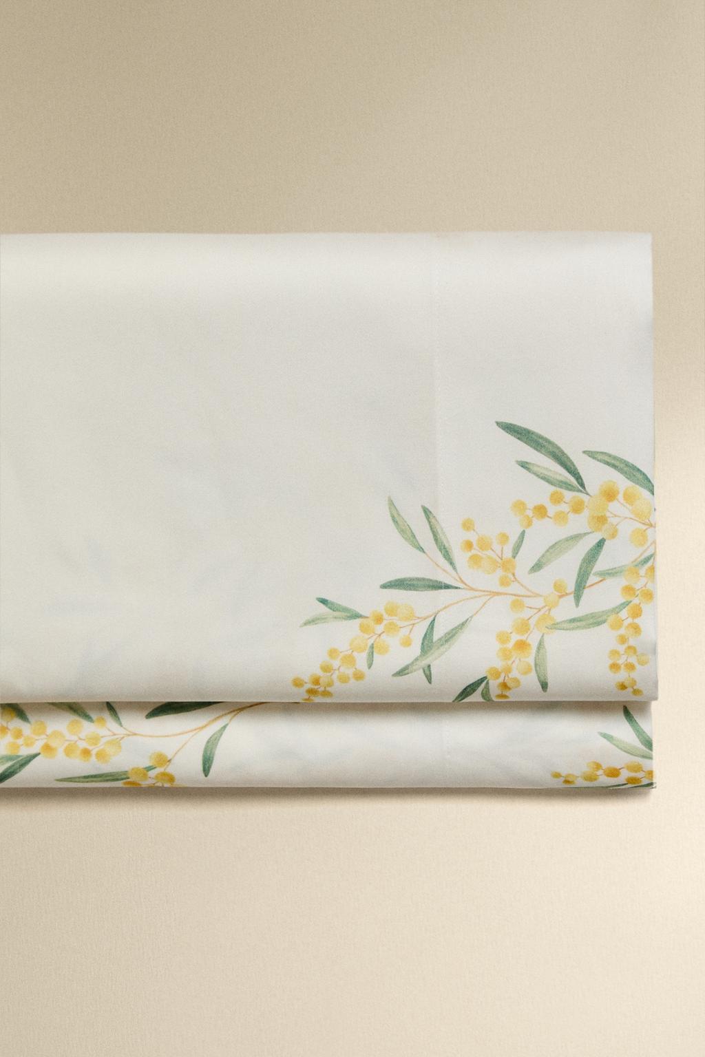 Простыня из хлопка с атласным переплетением и цветочным принтом мимозы