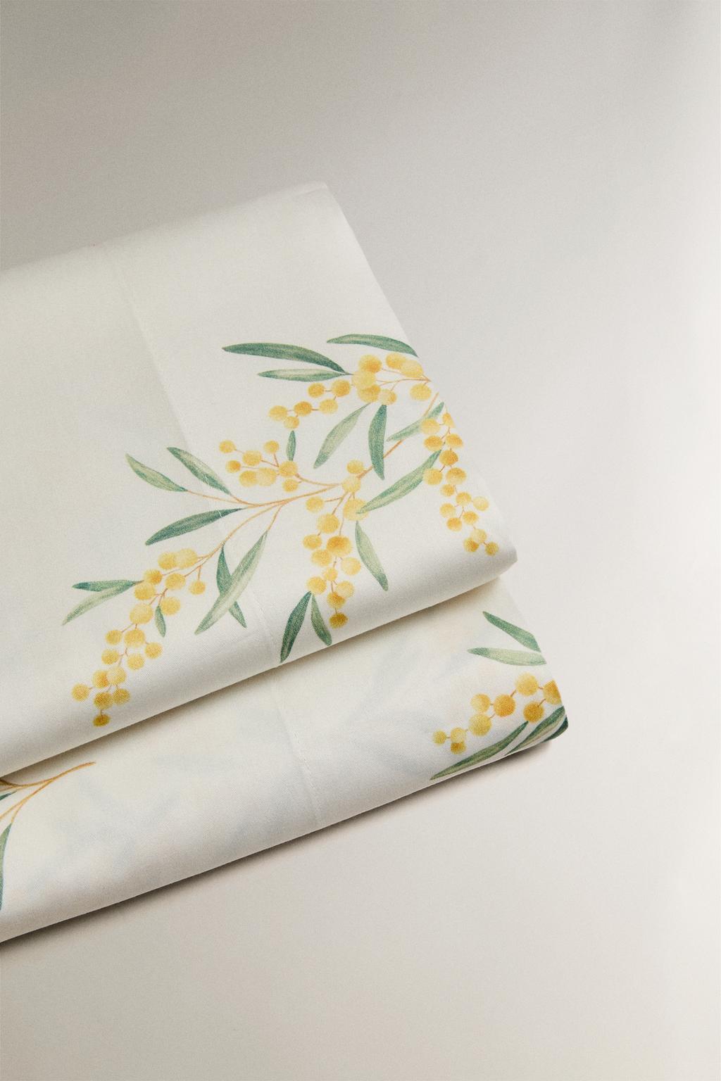 Простыня из хлопка с атласным переплетением и цветочным принтом мимозы