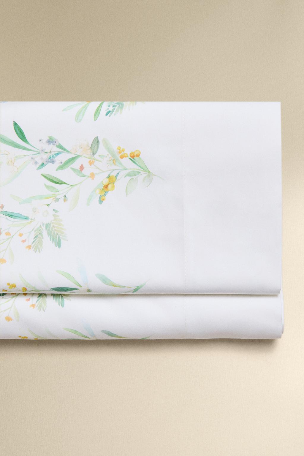 Простыня из сатина с аппликацией листьев и цветов