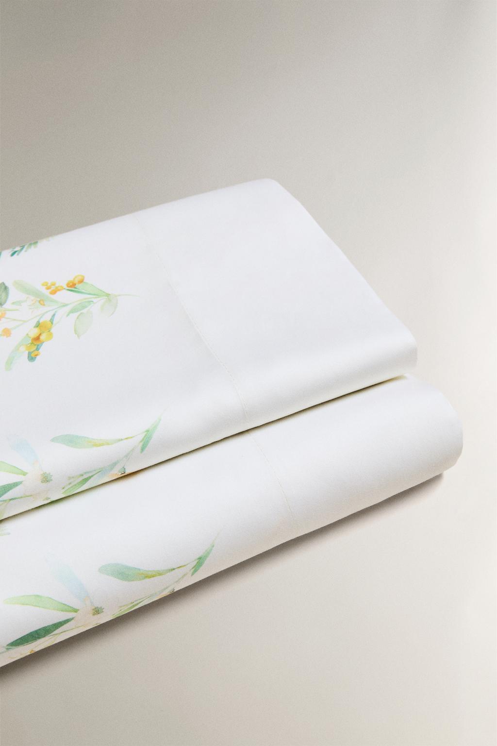 Простыня из сатина с аппликацией листьев и цветов