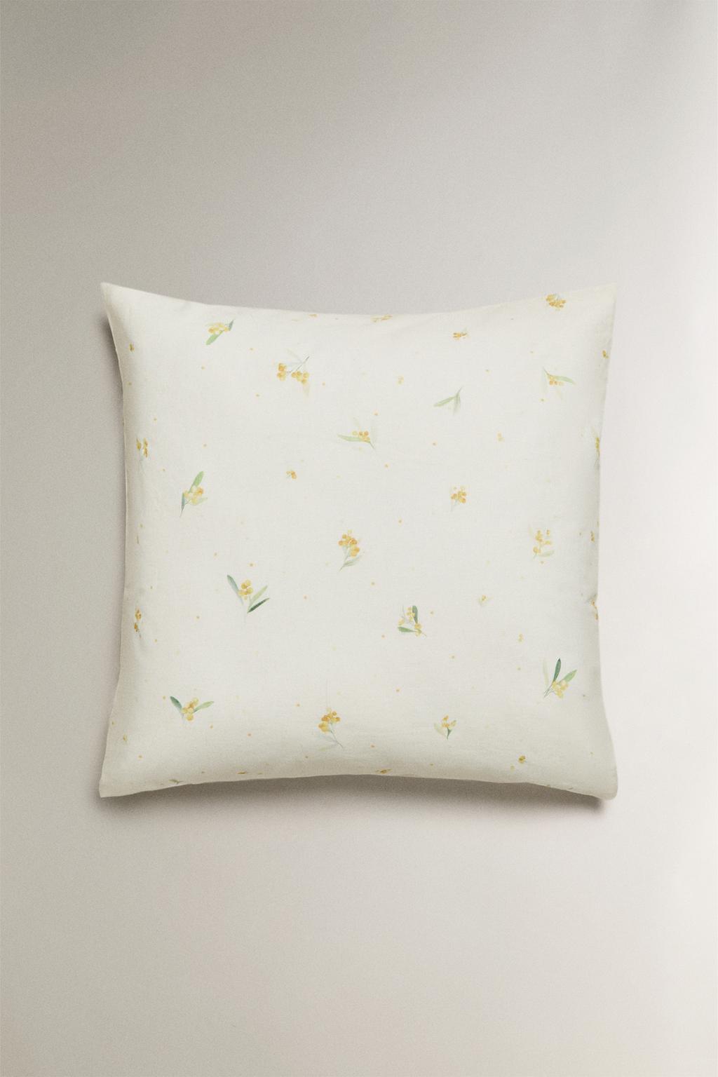 Наволочка из льна и хлопка с принтом мини-мимозы
