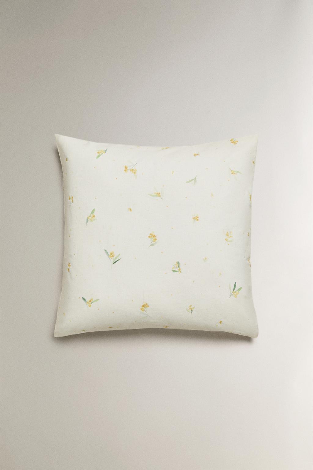 Наволочка из льна и хлопка с принтом мини-мимозы