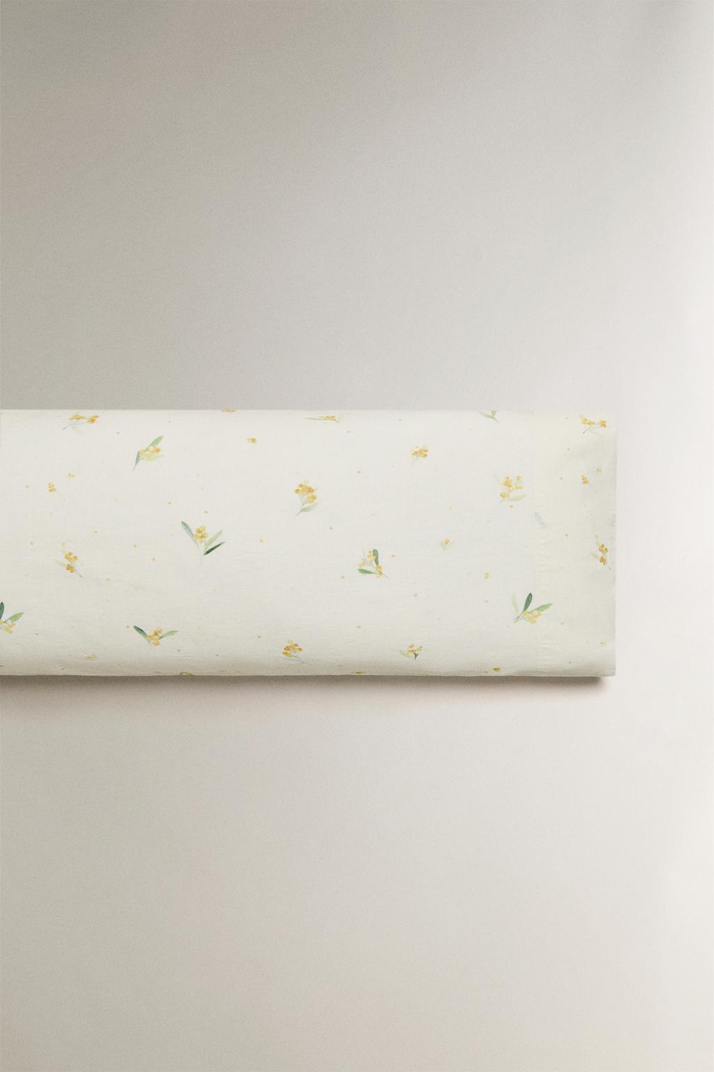 Наволочка из льна и хлопка с принтом мини-мимозы