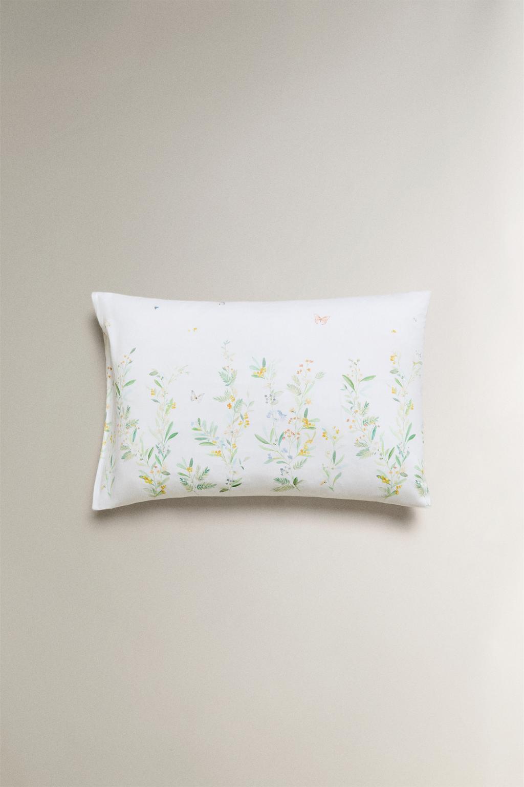 Наволочка из сатина с принтом листьев и цветов