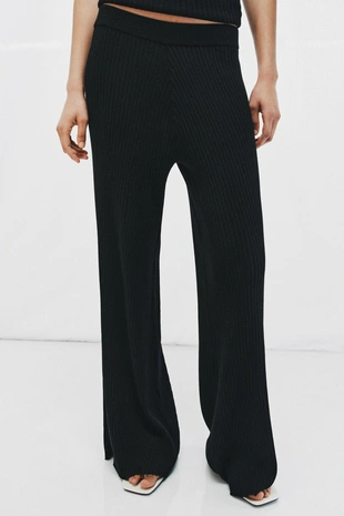 Широкие трикотажные брюки в рубчик- Заказать в России