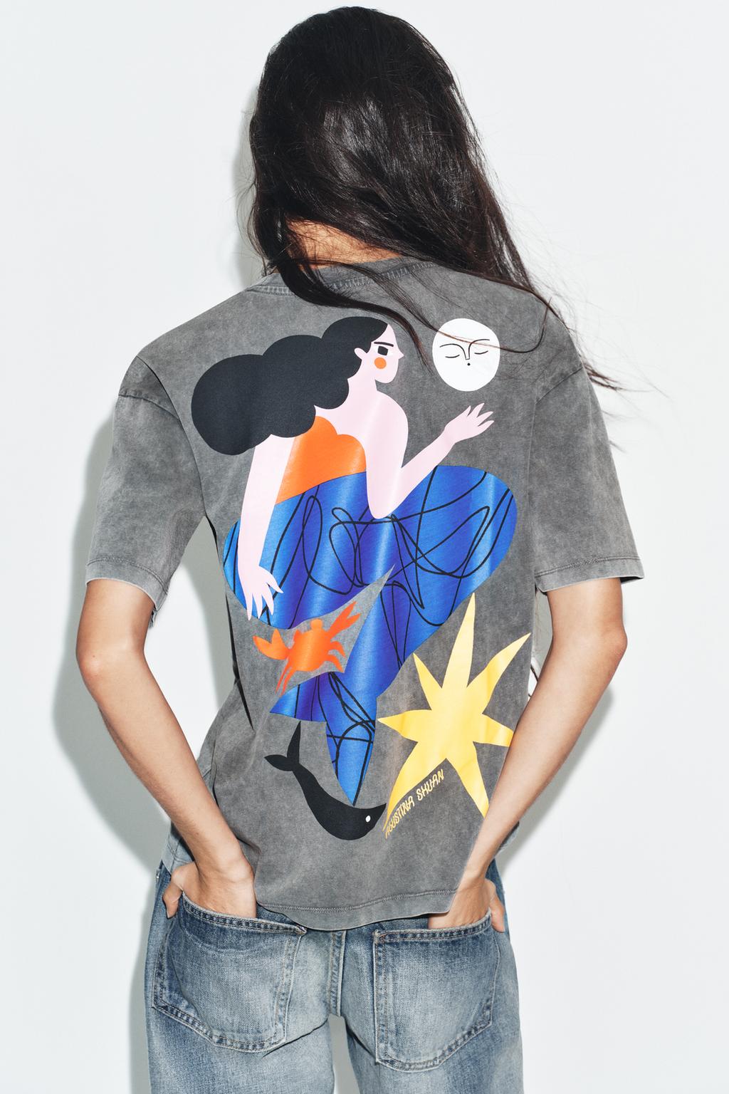 ФУТБОЛКА С ЭФФЕКТОМ ПОТЕРТОСТИ И ПРИНТОМ AGUSTINA SHUAN