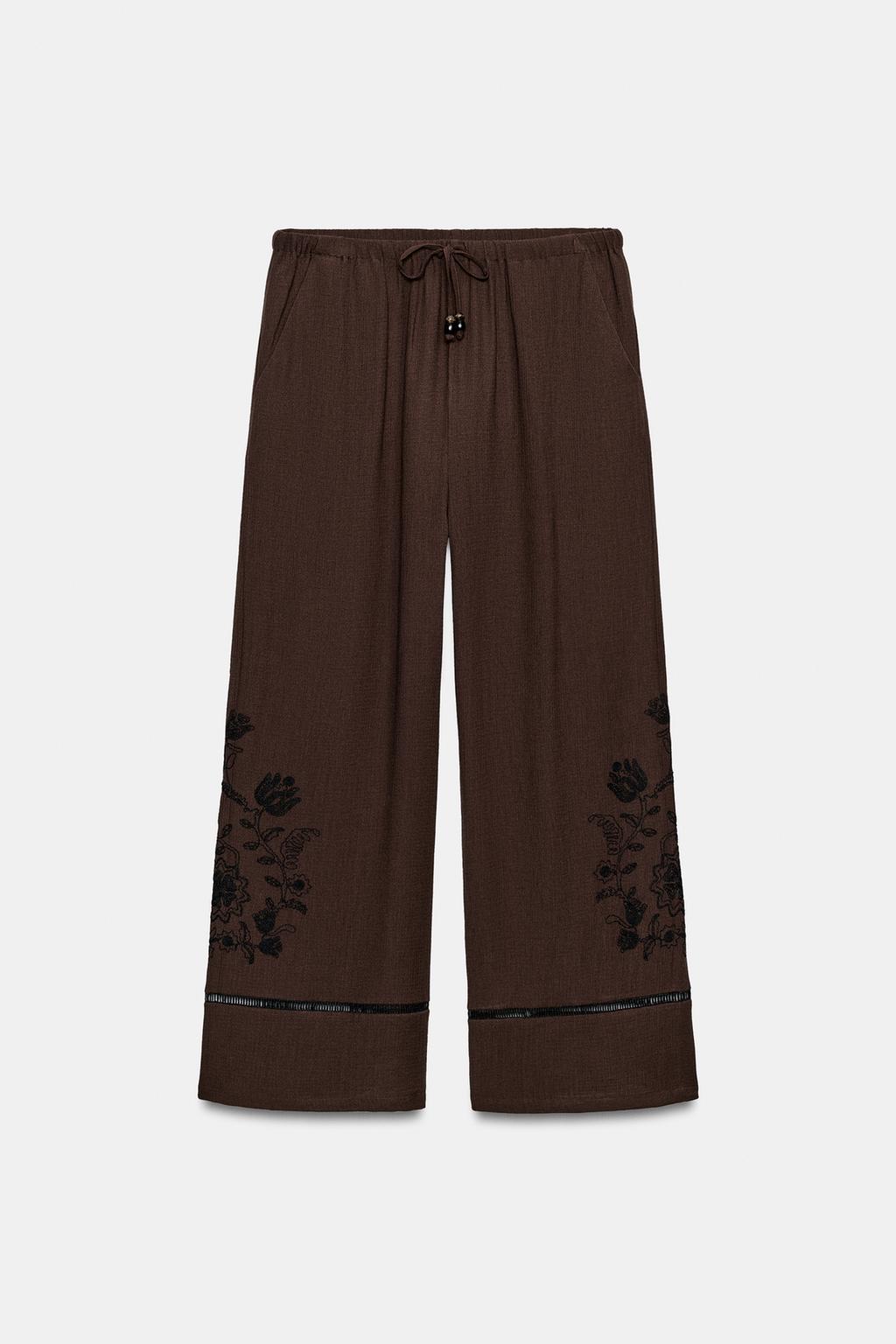 ШИРОКИЕ БРЮКИ С ВЫШИВКОЙ И КРУЖЕВНЫМИ ВСТАВКАМИ