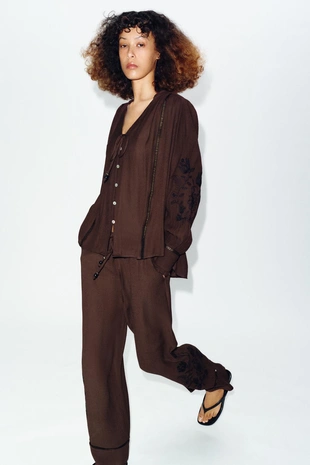 Широкие брюки с вышивкой и кружевными вставками- Заказать в России