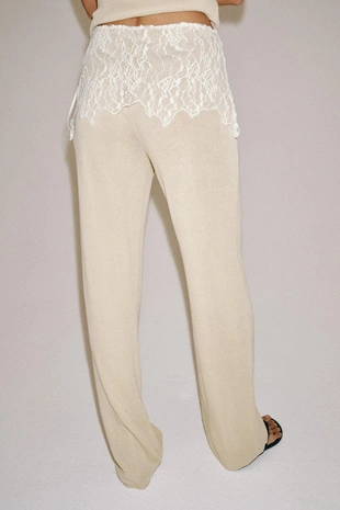 Брюки в рубчик с кружевом- Заказать в России