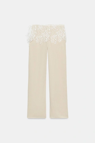 Брюки в рубчик с кружевом- Заказать в России