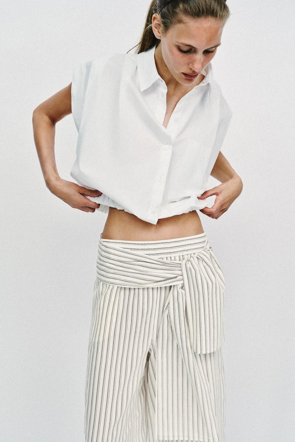 ШИРОКИЕ БРЮКИ В ПОЛОСКУ С ПЛАТКОМ