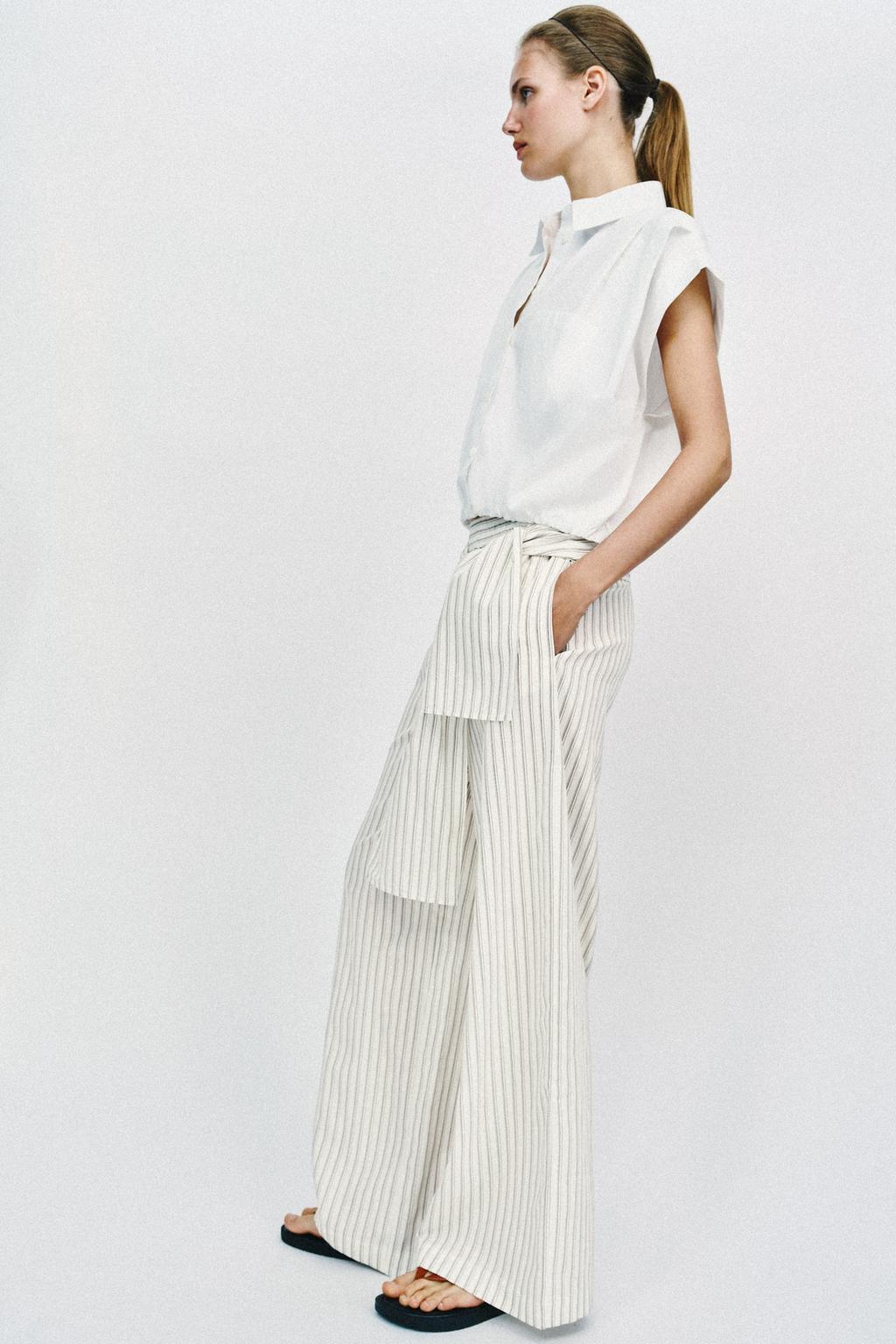 ШИРОКИЕ БРЮКИ В ПОЛОСКУ С ПЛАТКОМ