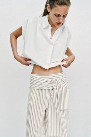 Широкие брюки в полоску с платком- Заказать в России