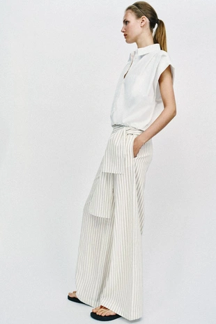 Широкие брюки в полоску с платком- Заказать в России