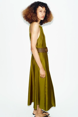 Платье миди с поясом- Заказать в России