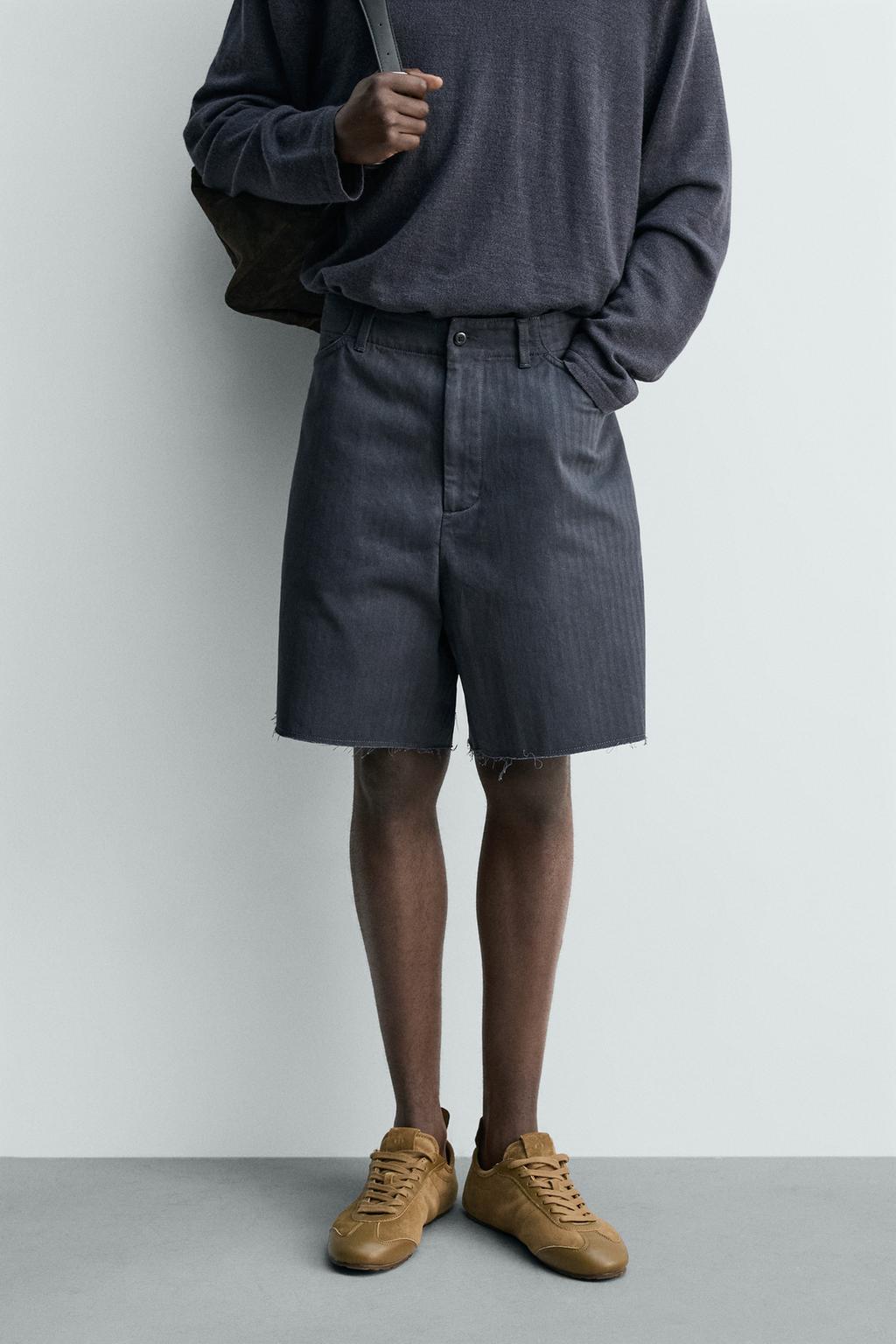 ХЛОПКОВЫЕ ШОРТЫ ИЗ ТКАНИ В ЁЛОЧКУ С ЭФФЕКТОМ ПОТЕРТОСТИ