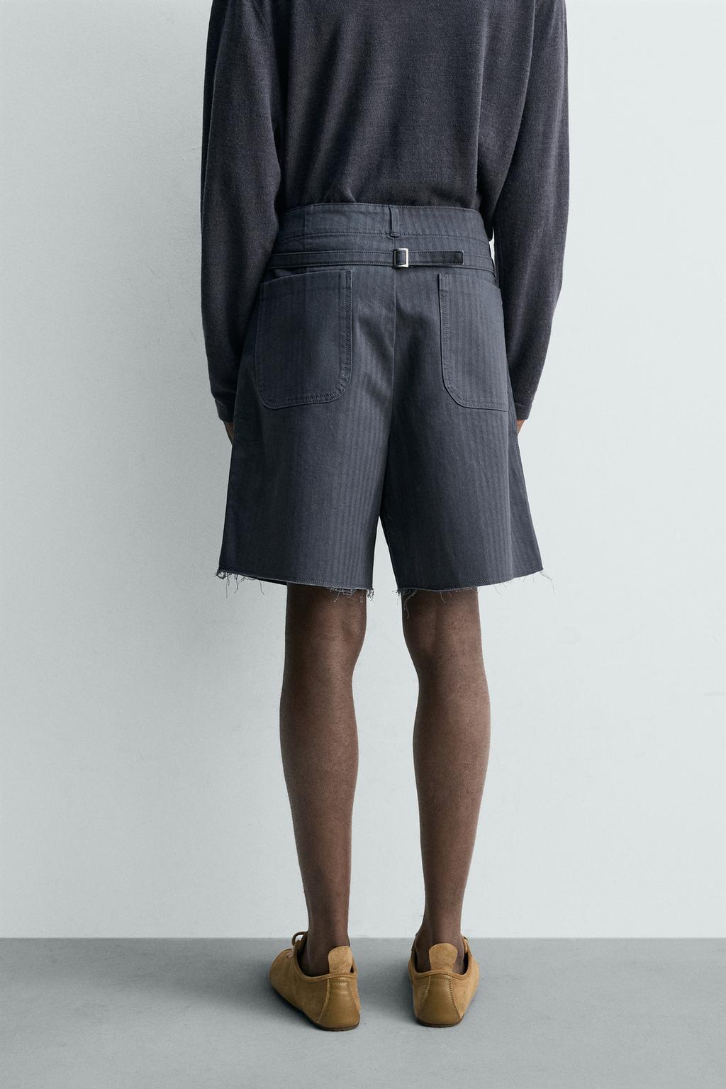 ХЛОПКОВЫЕ ШОРТЫ ИЗ ТКАНИ В ЁЛОЧКУ С ЭФФЕКТОМ ПОТЕРТОСТИ