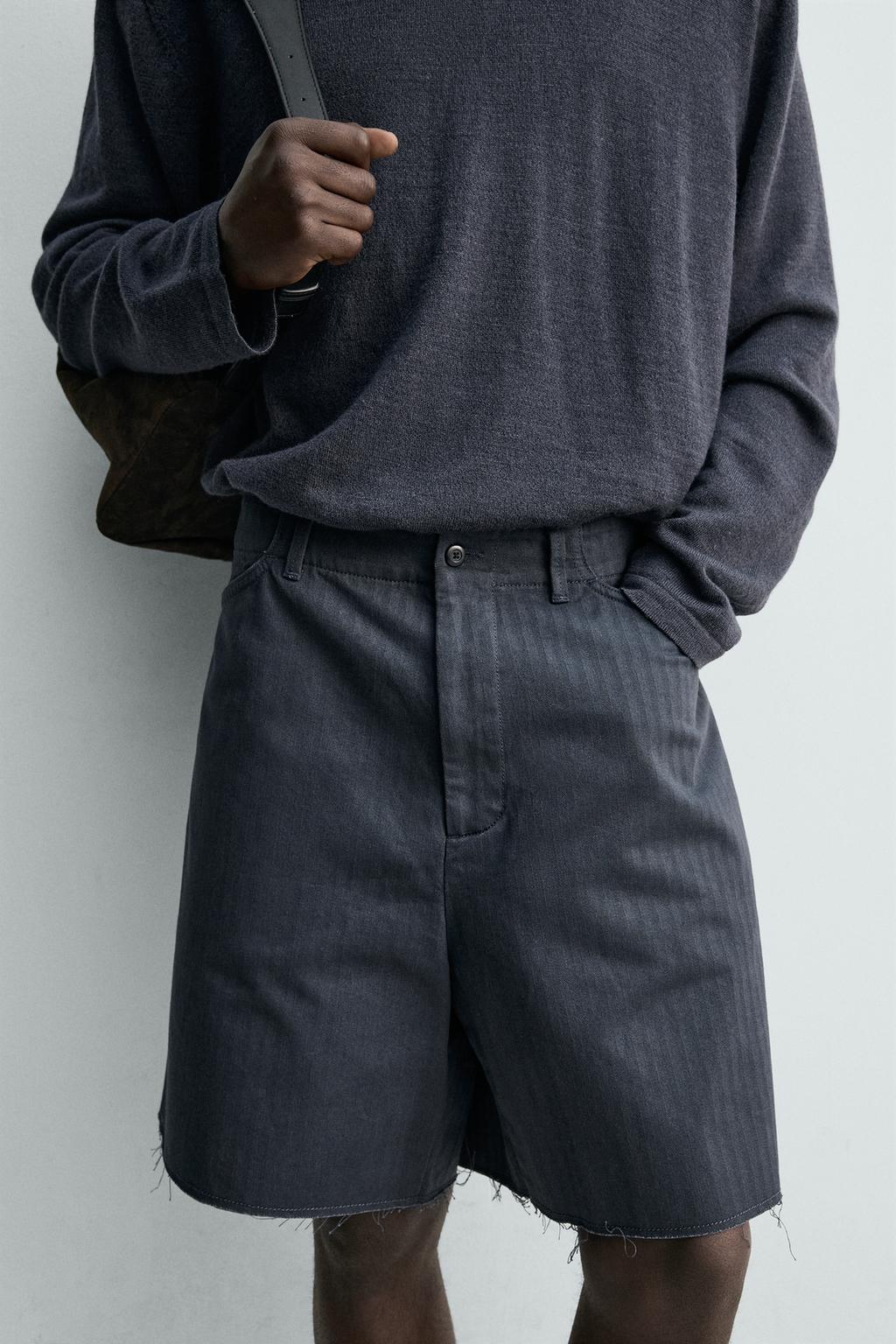 ХЛОПКОВЫЕ ШОРТЫ ИЗ ТКАНИ В ЁЛОЧКУ С ЭФФЕКТОМ ПОТЕРТОСТИ