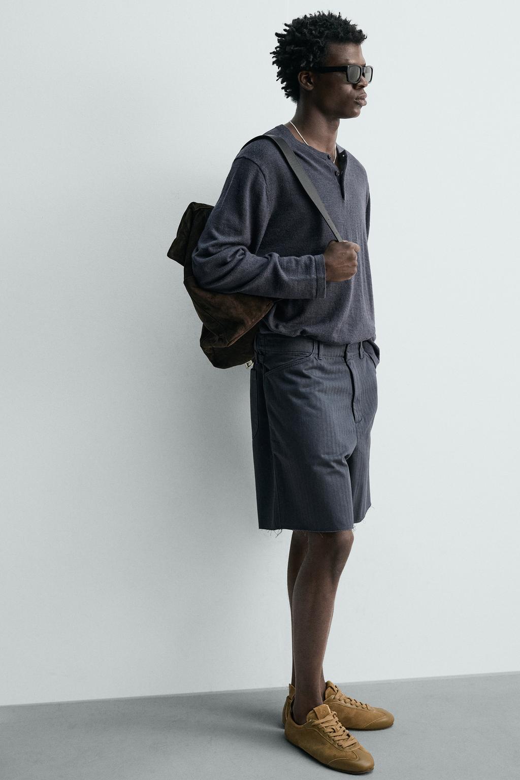 ХЛОПКОВЫЕ ШОРТЫ ИЗ ТКАНИ В ЁЛОЧКУ С ЭФФЕКТОМ ПОТЕРТОСТИ