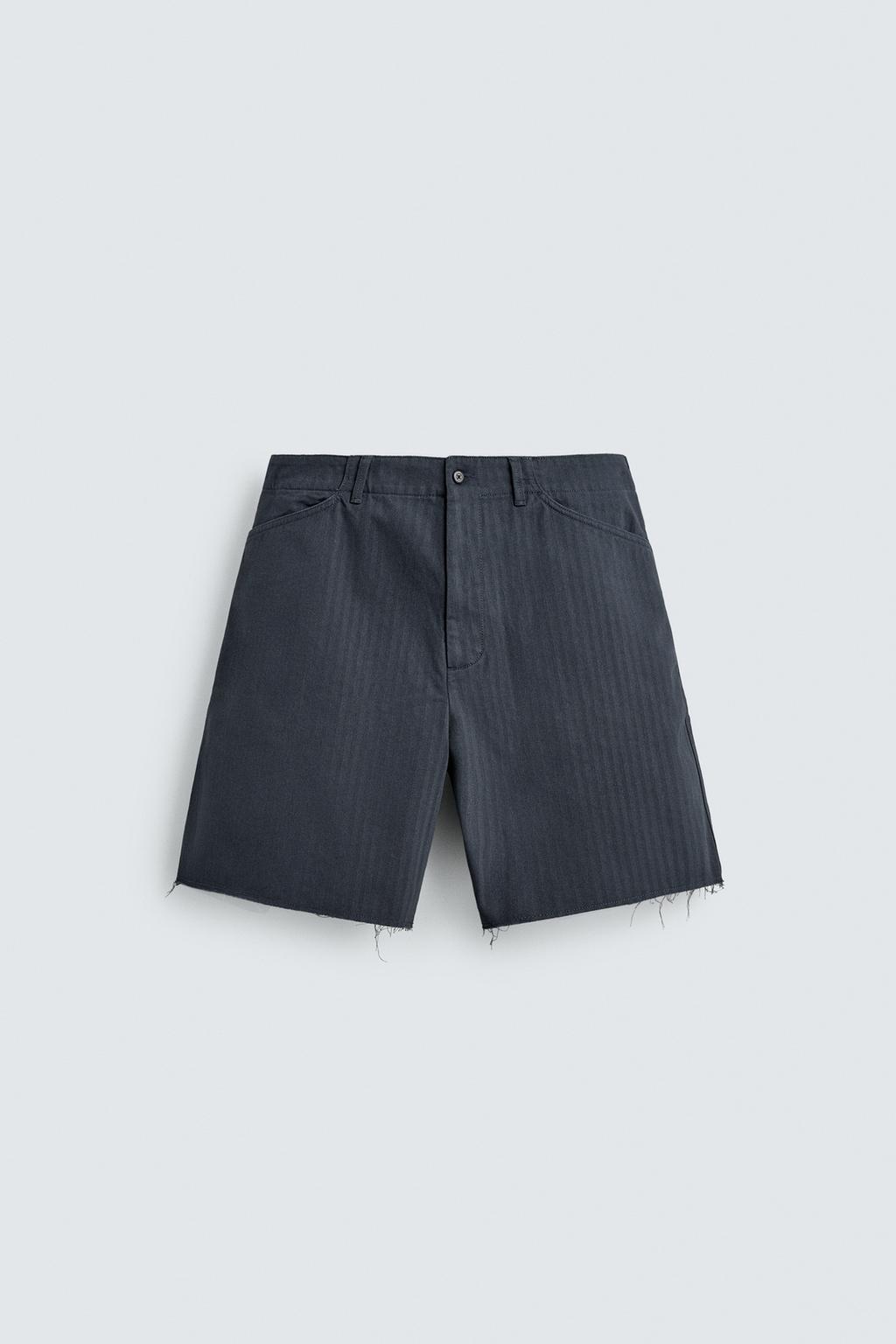 ХЛОПКОВЫЕ ШОРТЫ ИЗ ТКАНИ В ЁЛОЧКУ С ЭФФЕКТОМ ПОТЕРТОСТИ